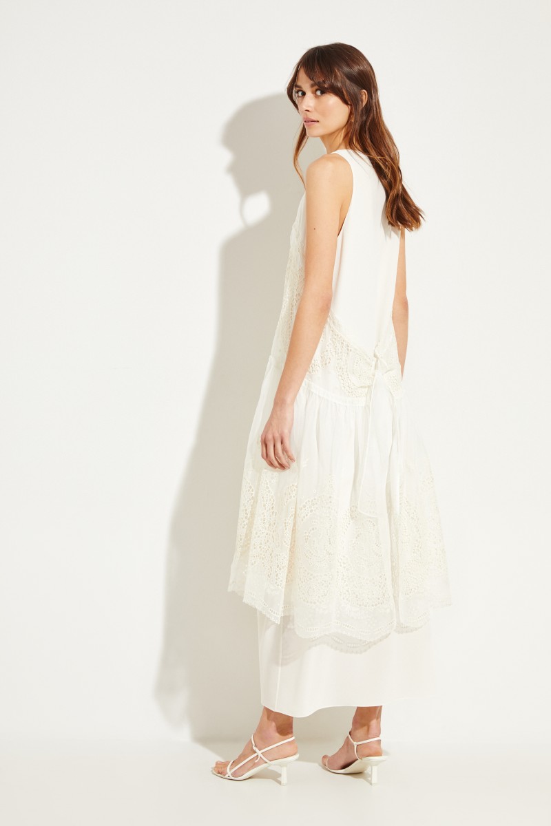 Seiden-Kleid mit Lochstickerei Crème