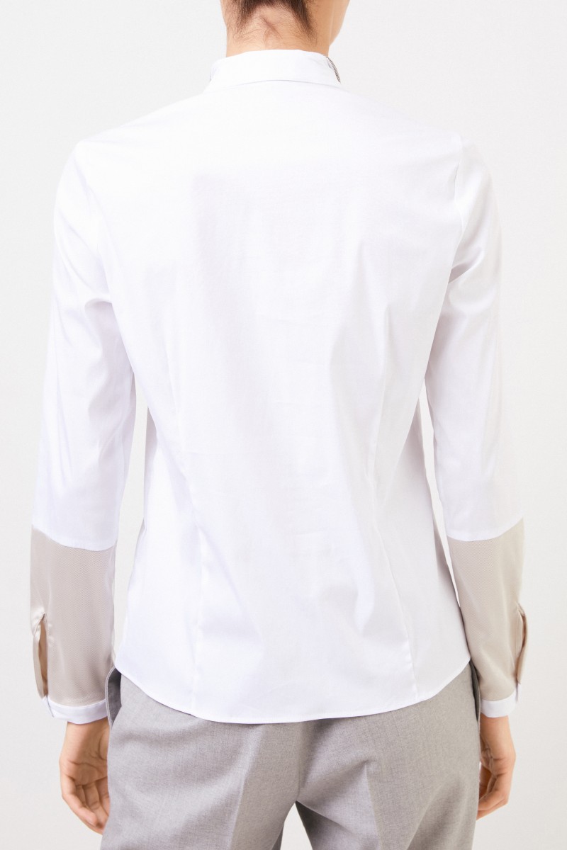 Klassische Baumwollbluse mit Netzdetail Weiß