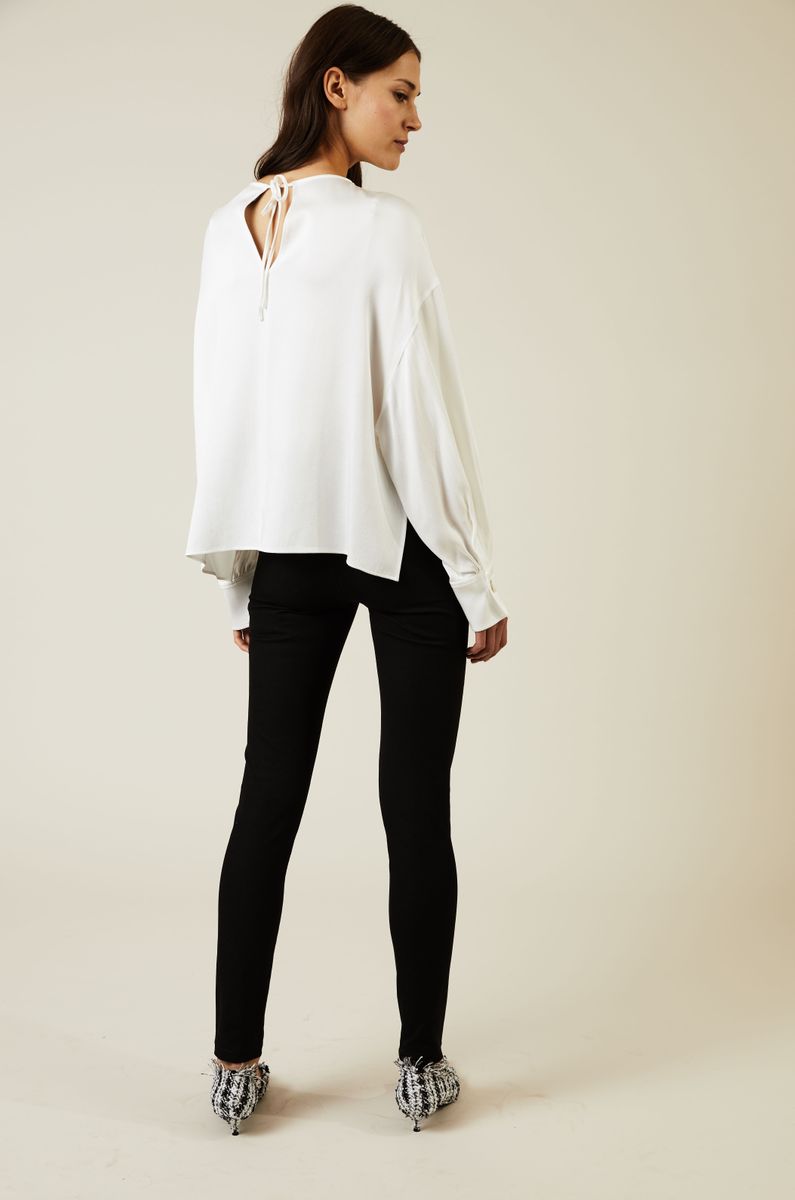 Crepe-Satin-Bluse 'Knox' mit Knopfdetails Weiß