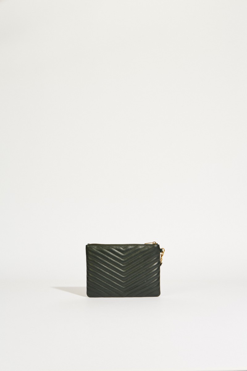 Leder-Clutch Monogram Dunkelgrün
