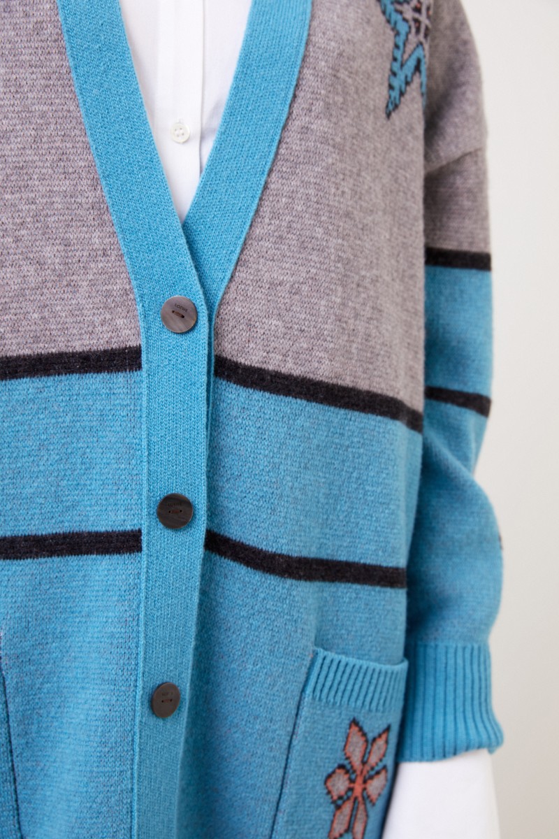 Woll-Cardigan Grau/Blau