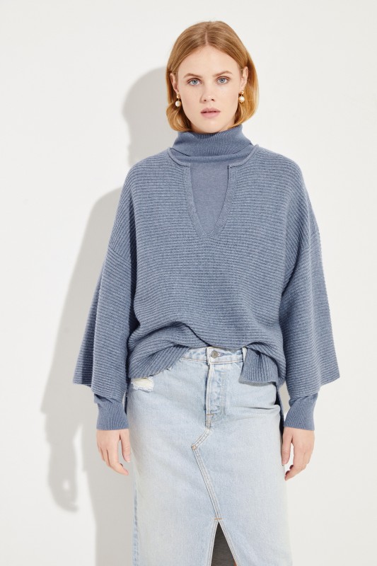 Oversize Woll-Cashmere-Pullover Blau
