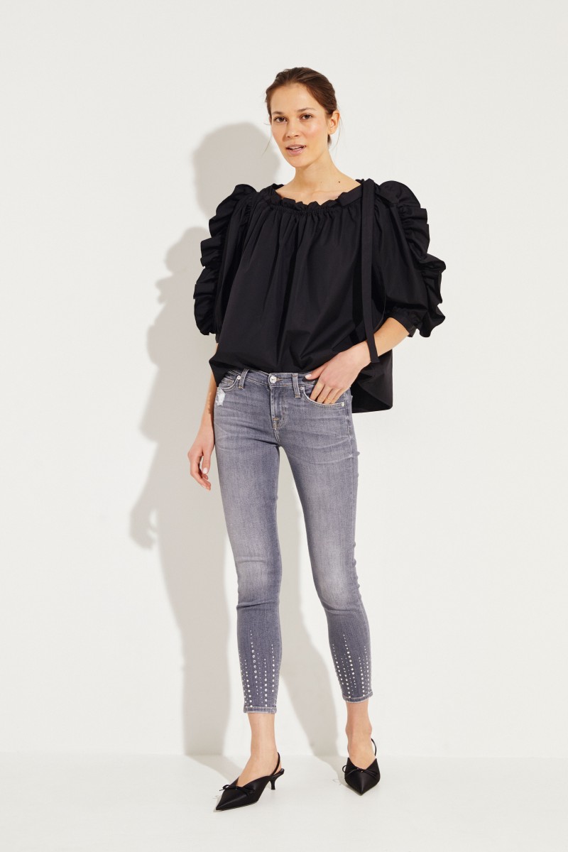 Skinny-Jeans 'The Skinny Crop' mit Glitzerbesatz Grau
