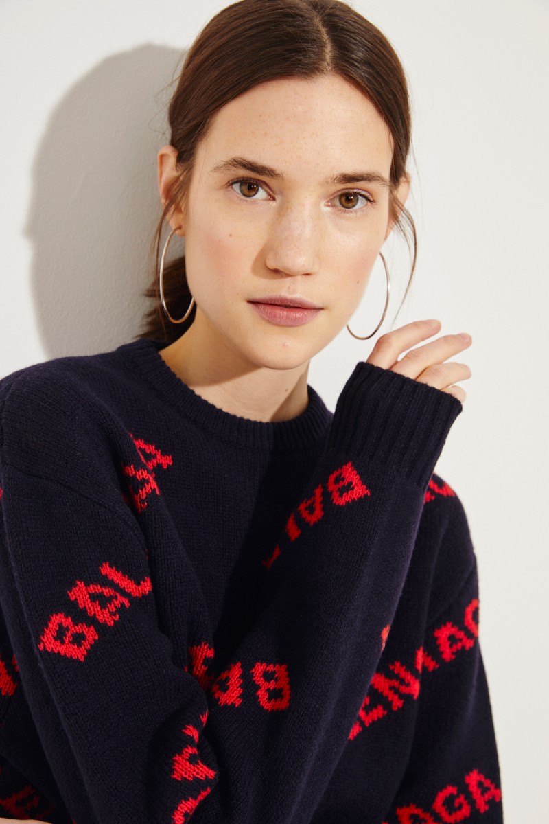 Cropped Wollpullover Schwarz/Rot