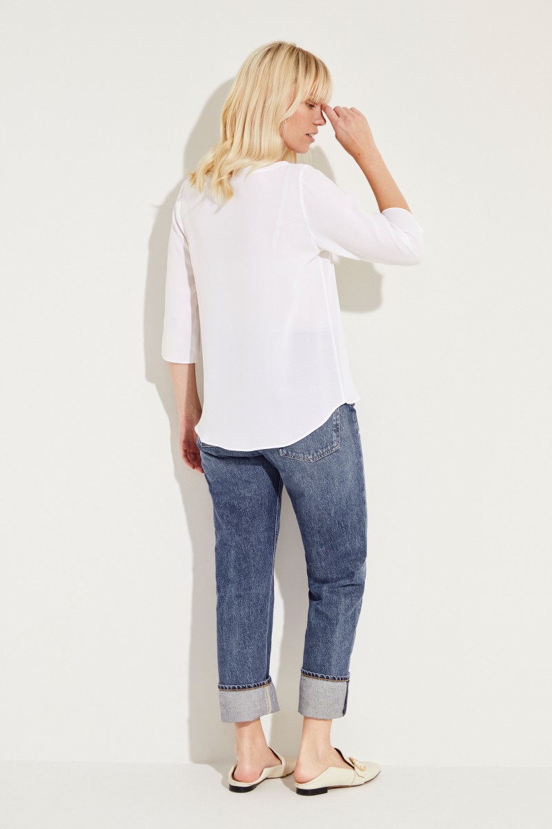 Seiden-Bluse 'Amber' mit 3/4-Arm Weiß