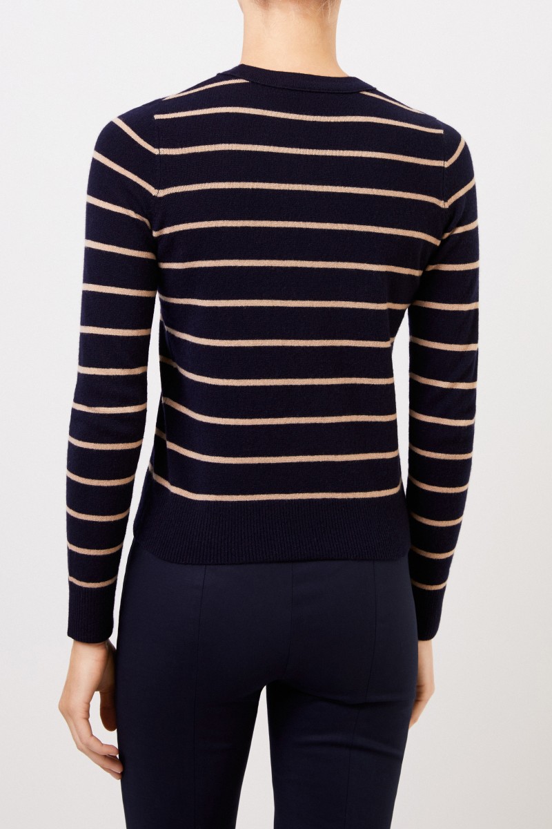 Vince Gestreifter Cashmere-Pullover Navy/Beige
