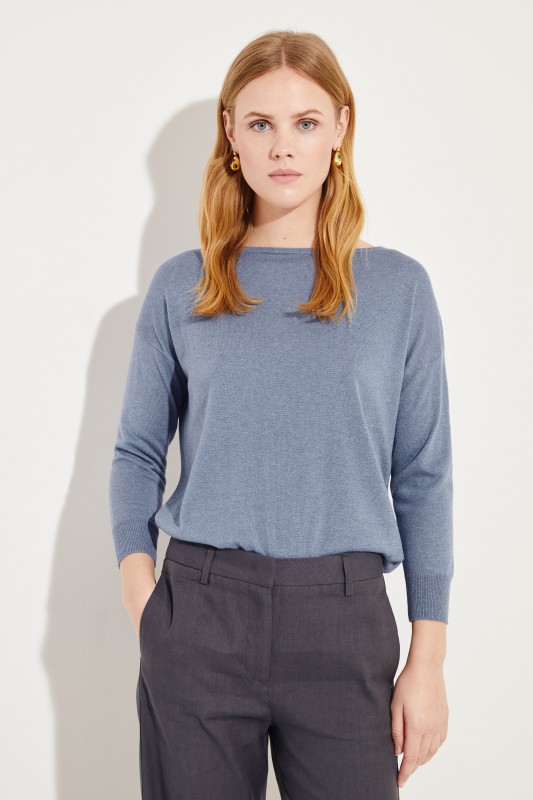 Seiden-Cashmere-Pullover Blau