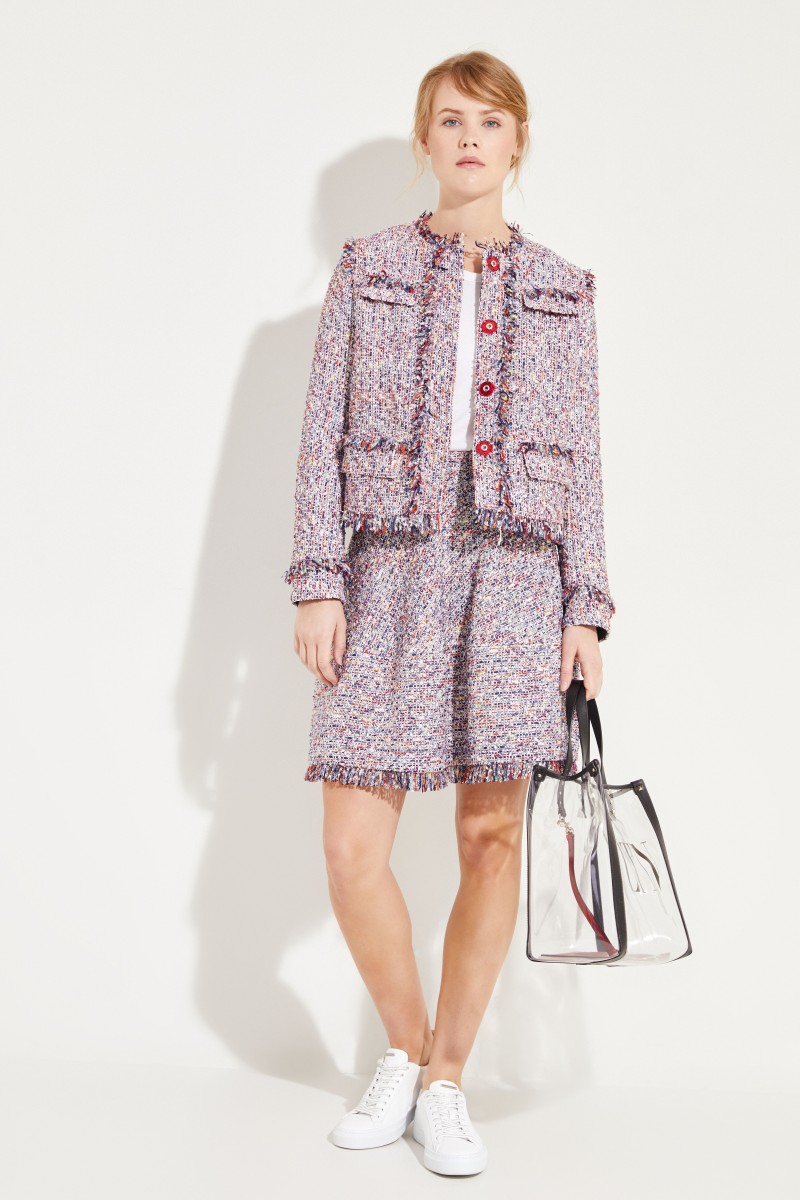 Tweed-Rock mit Fransen Blau/Multi