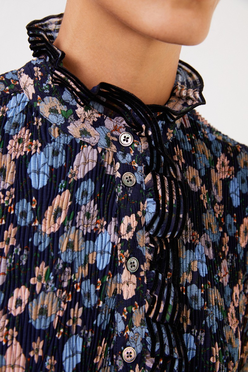 Tory Burch Plissee-Kleid mit floralem Print Blau/Multi