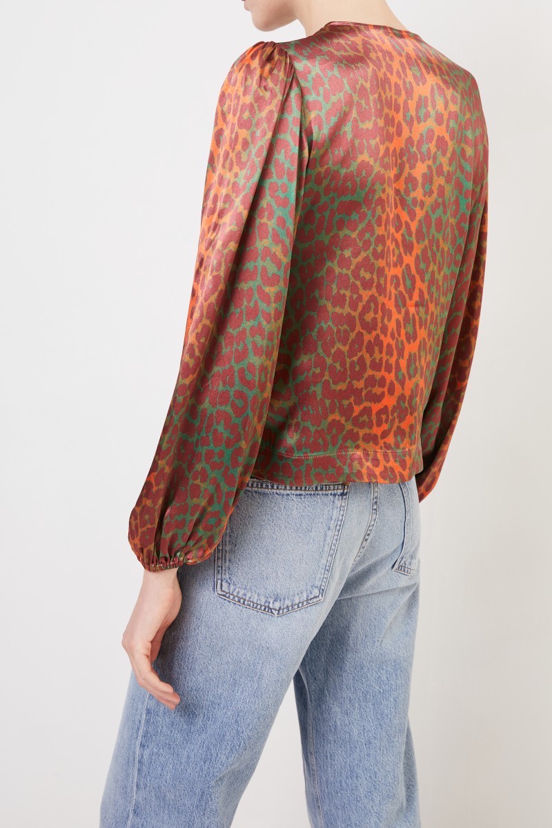 Bluse mit Leoprint Orange/Grün
