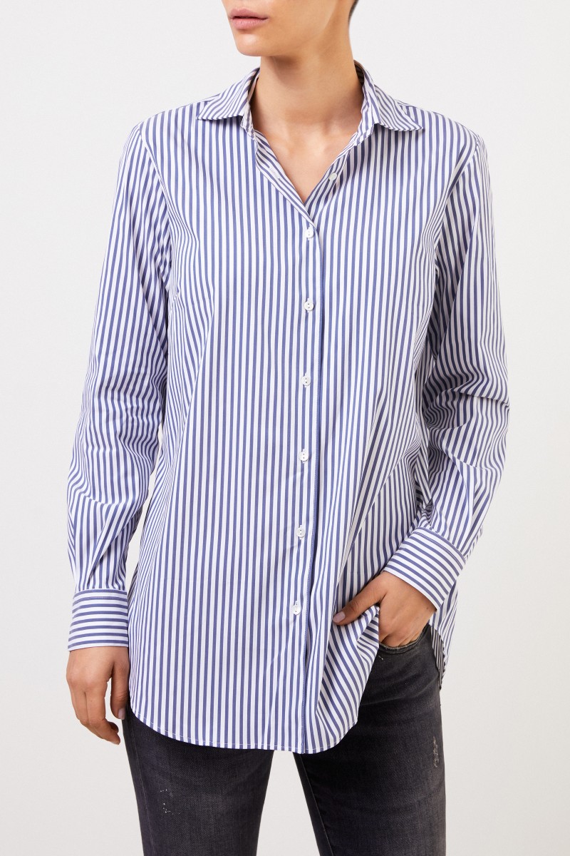 Artigiano Gestreifte Baumwoll-Bluse Blau/Weiß