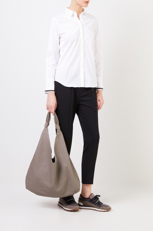 Baumwoll-Bluse mit Perlenverzierung Weiß