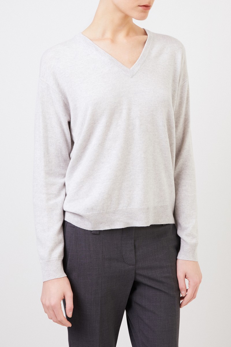Brunello Cucinelli Cashmere-Pullover mit V-Neck Grau