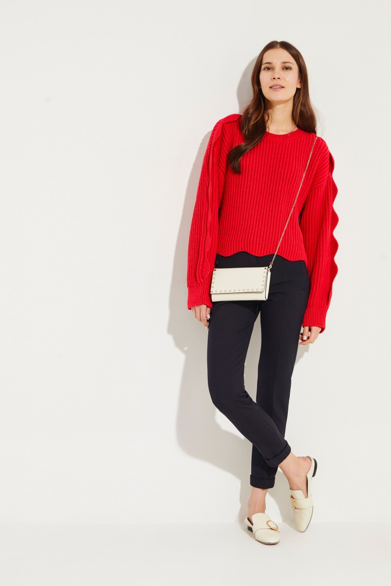 Crop Pullover mit Muschelsaum Rot