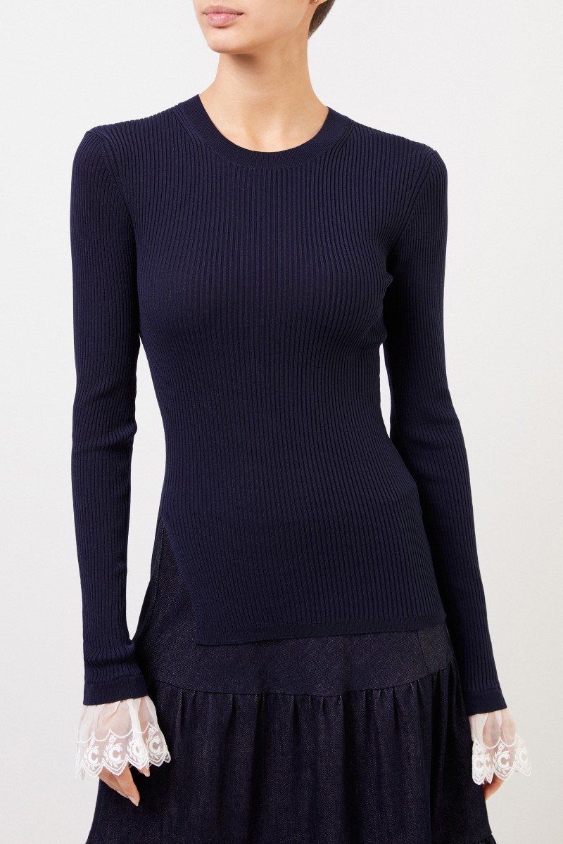 Chloé Rippstrick-Pullover mit Spitzendetails Stormy Night