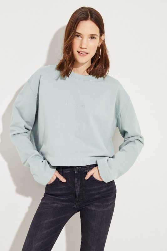 Gecropptes Baumwoll-Sweatshirt Hellblau