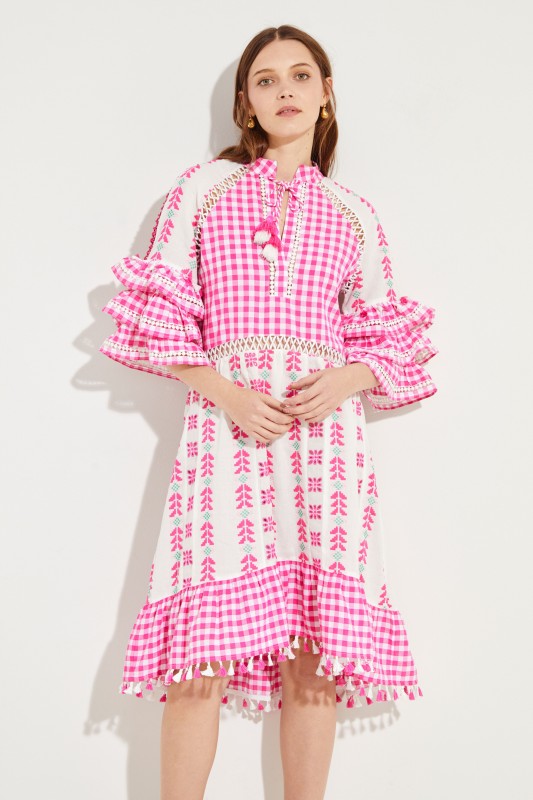 Kleid 'Lola' mit Stickdetails Fuchsia/Multi