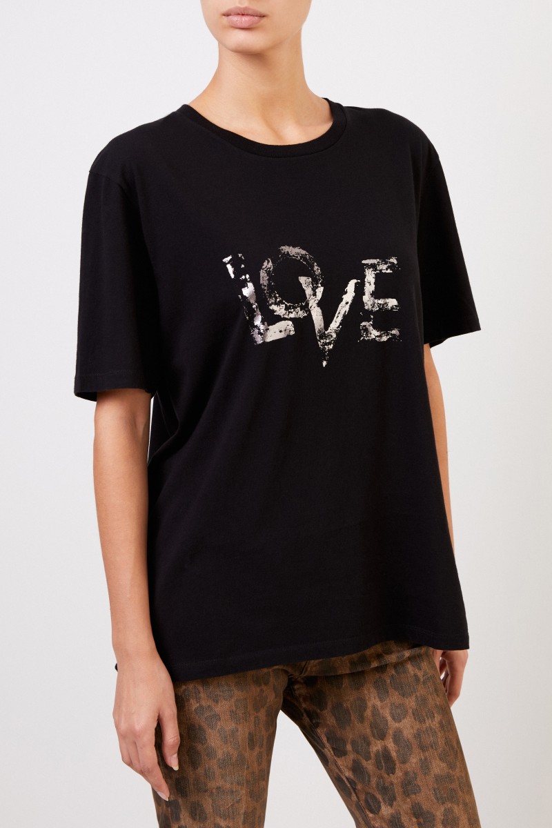 Saint Laurent T-Shirt mit Aufdruck Schwarz/Silber