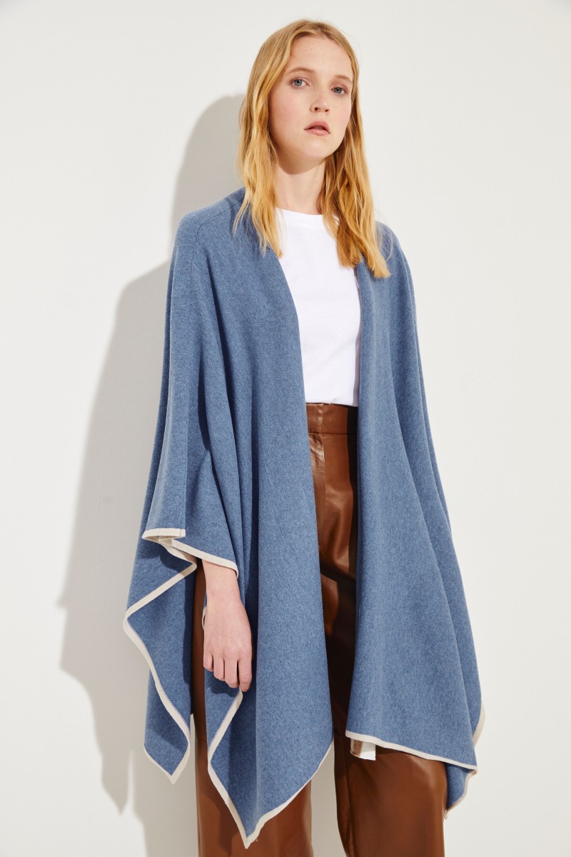 Cashmere-Poncho Blau/Beige