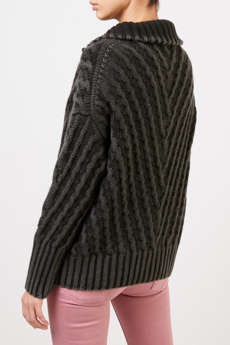 Iris von Arnim Cashmere-Cardigan 'Sedge' mit Zopfmuster Grün