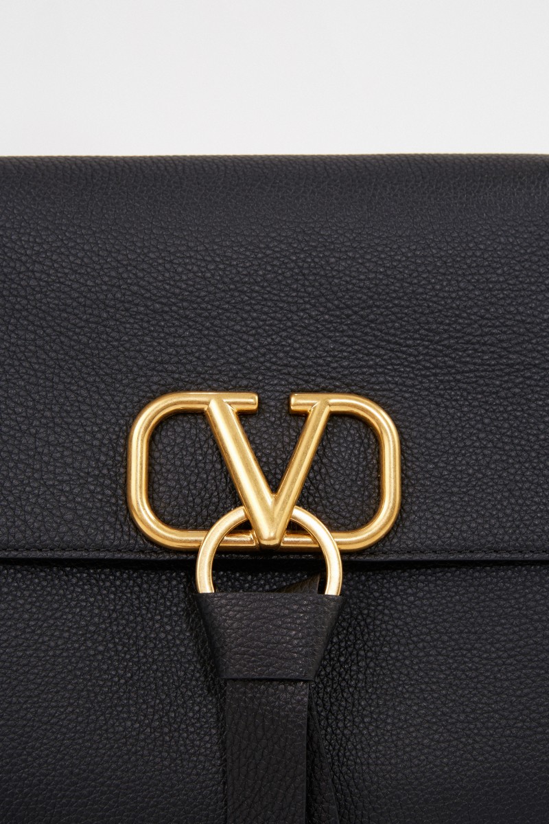 Valentino Leder-Tasche 'Vring' mit Kettenriemen Schwarz