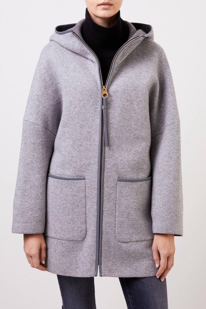Cashmere-Mantel mit Kapuze Grau