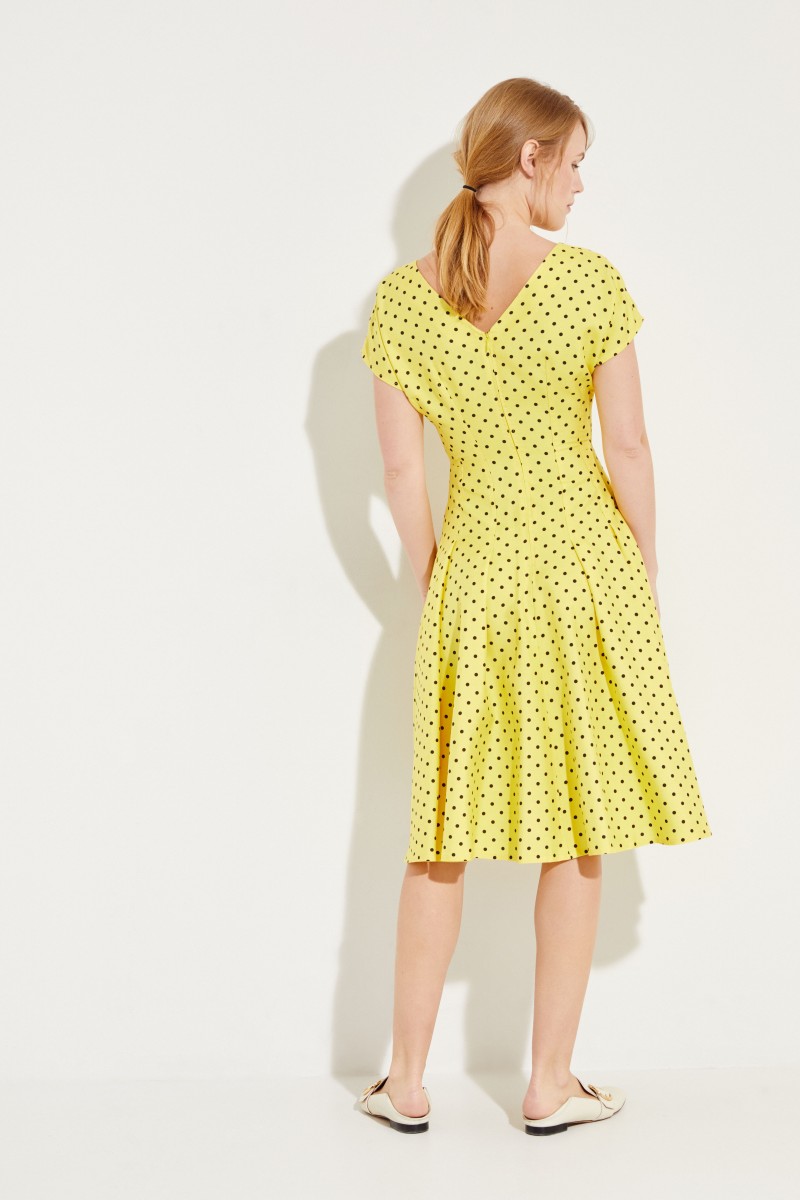Seiden-Kleid mit Punktemuster Gelb/Schwarz
