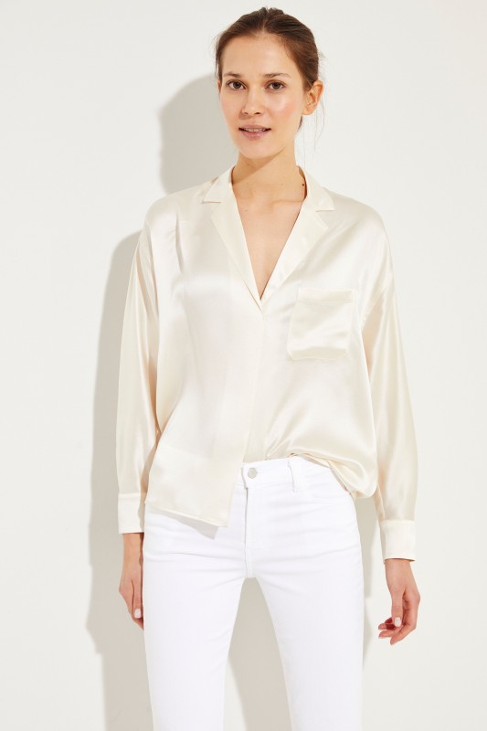 Seiden-Bluse mit edlem Glanzfinish Crème