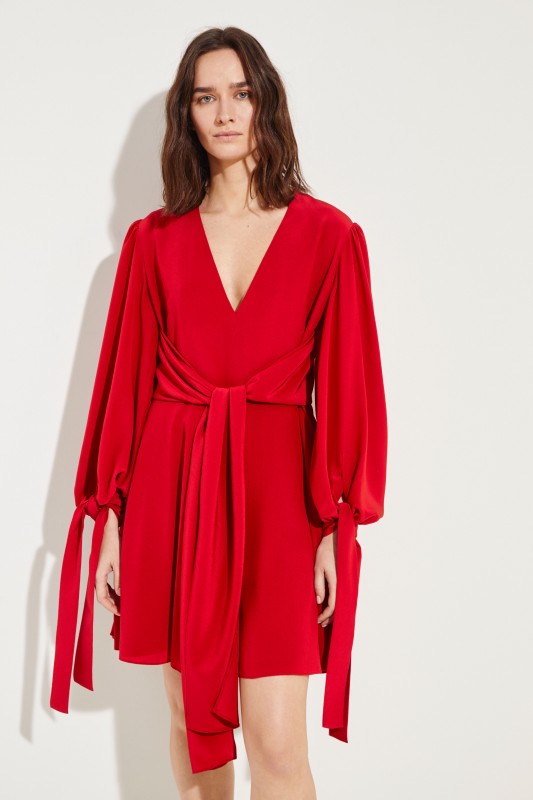 Silk-Dress with Binding Detail Red