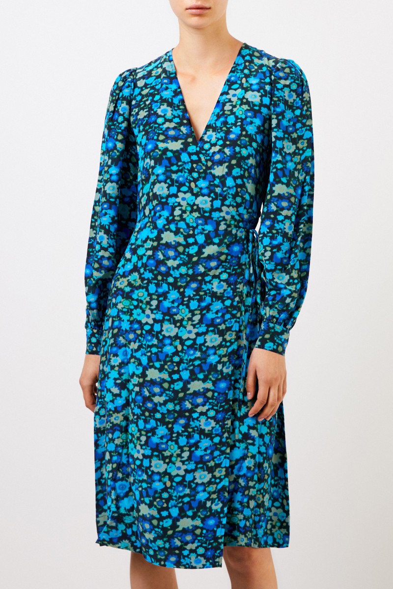 Ganni Seiden-Wickelkleid mit floralem Print Multi