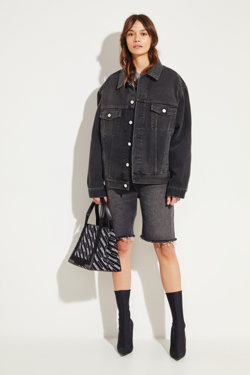 Jeansjacke mit Strasssteinen Schwarz
