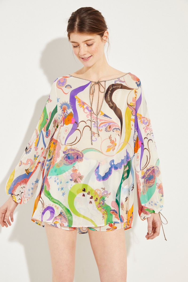 Seiden-Tunika mit Print Multi
