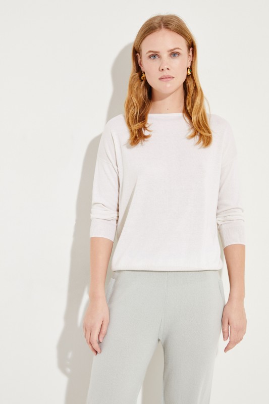 Seiden-Cashmere-Pullover Crème