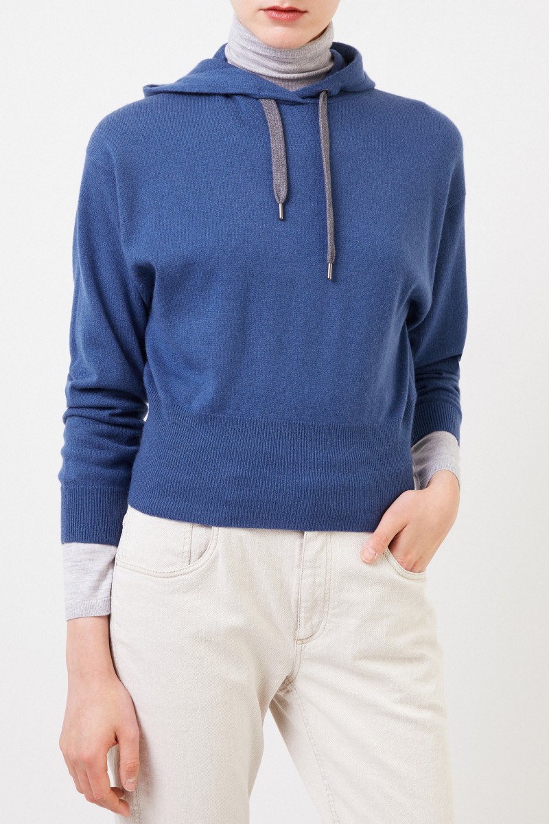 Brunello Cucinelli Cashmere-Hoodie mit Kapuze Blau