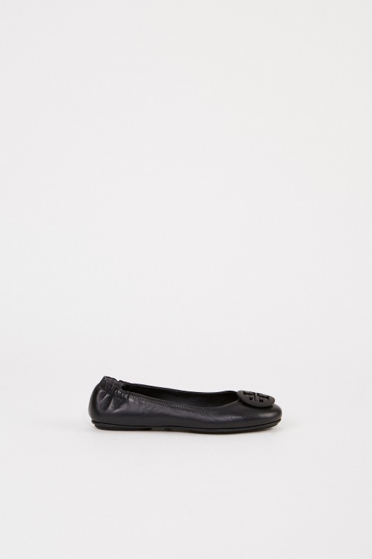 Tory Burch Leder-Ballerina 'Minnie Travel Ballet' Schwarz
