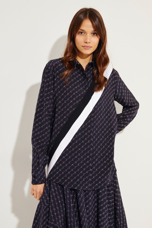 Seiden-Bluse mit Logo-Druck Blau