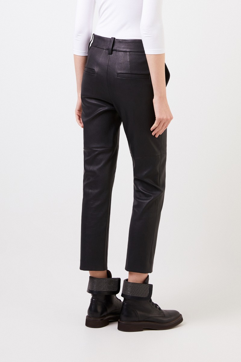 Brunello Cucinelli Klassische Lederhose Schwarz