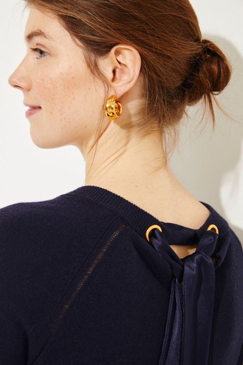 Woll-Cashmere Pullover 'Bow-Back' Blau