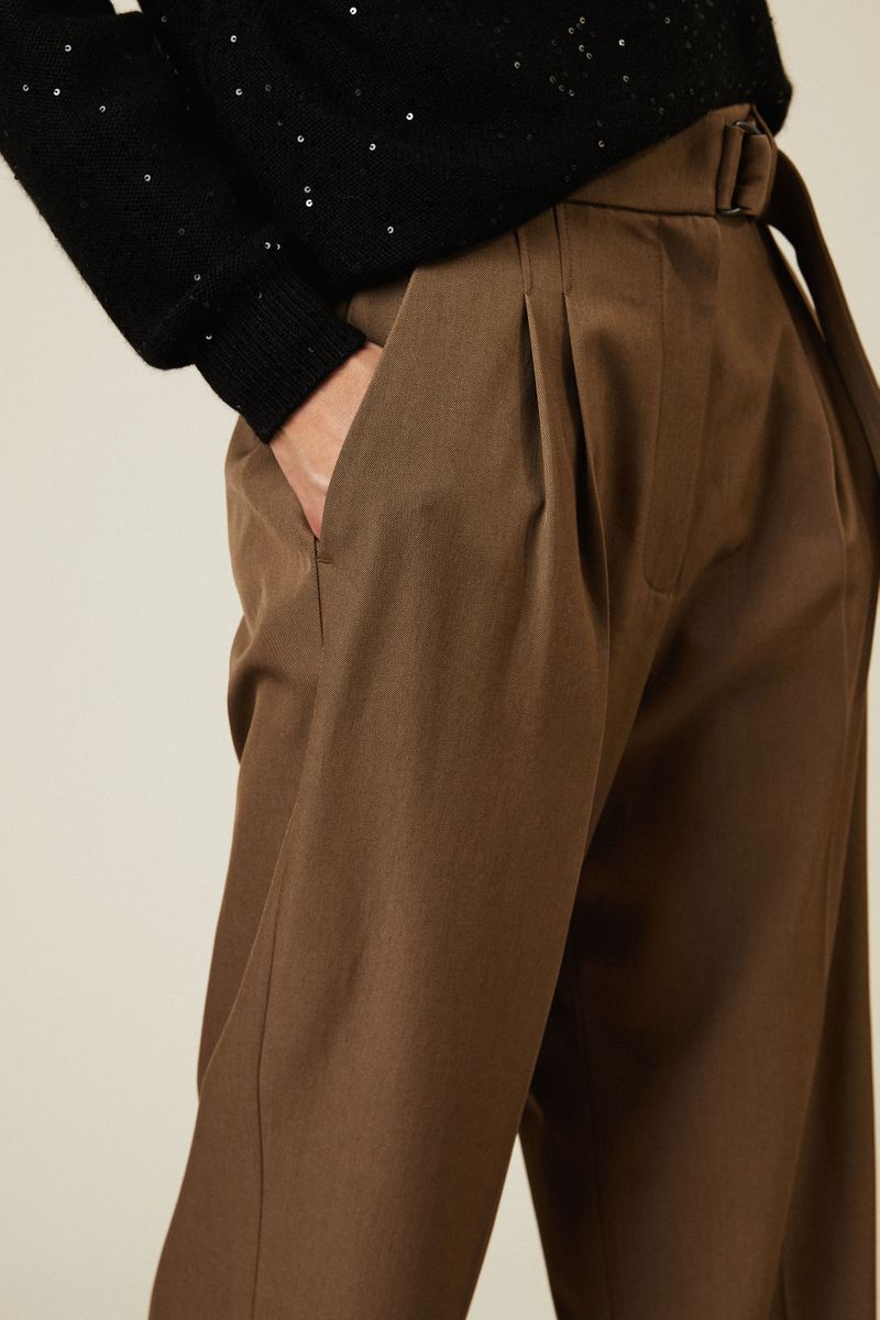 Woll-Hose mit weitem Bein Camel