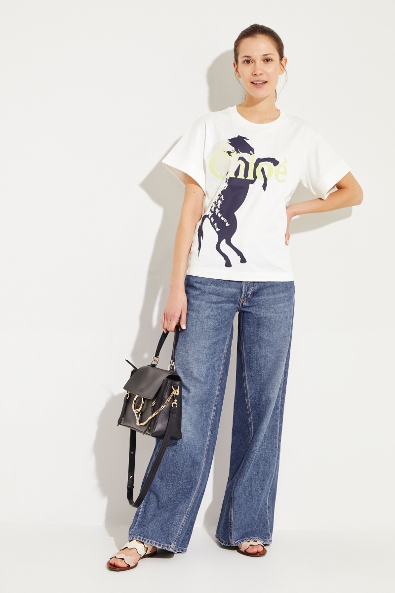 Baumwoll-Shirt mit Pferde-Aufdruck Iconic Milk