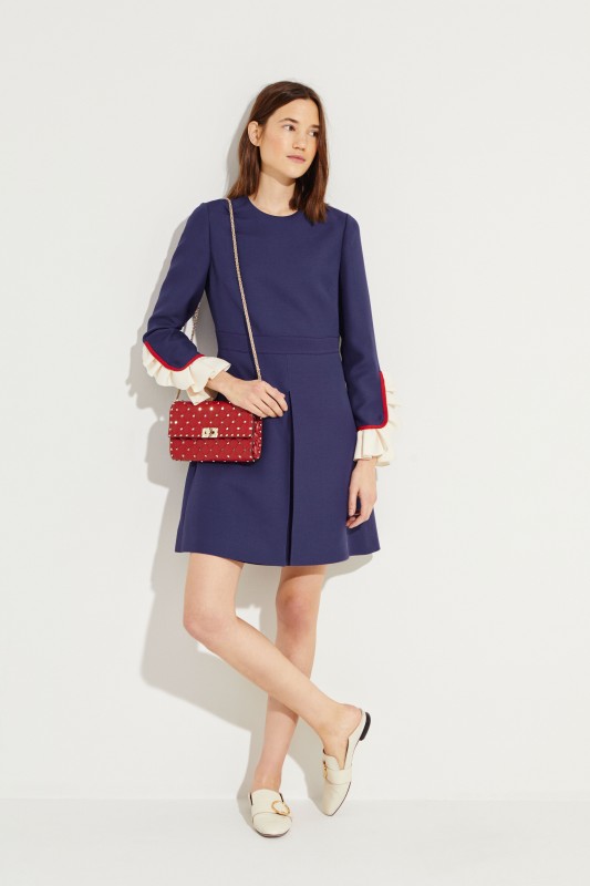Woll-Seiden-Kleid mit Rüschendetails Blau