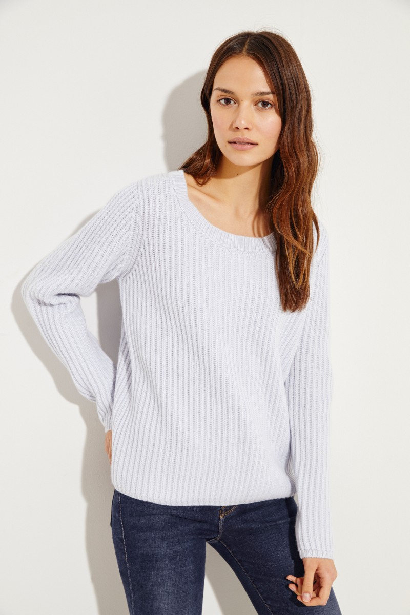 Rippstrick Cashmere-Pullover Hellblau