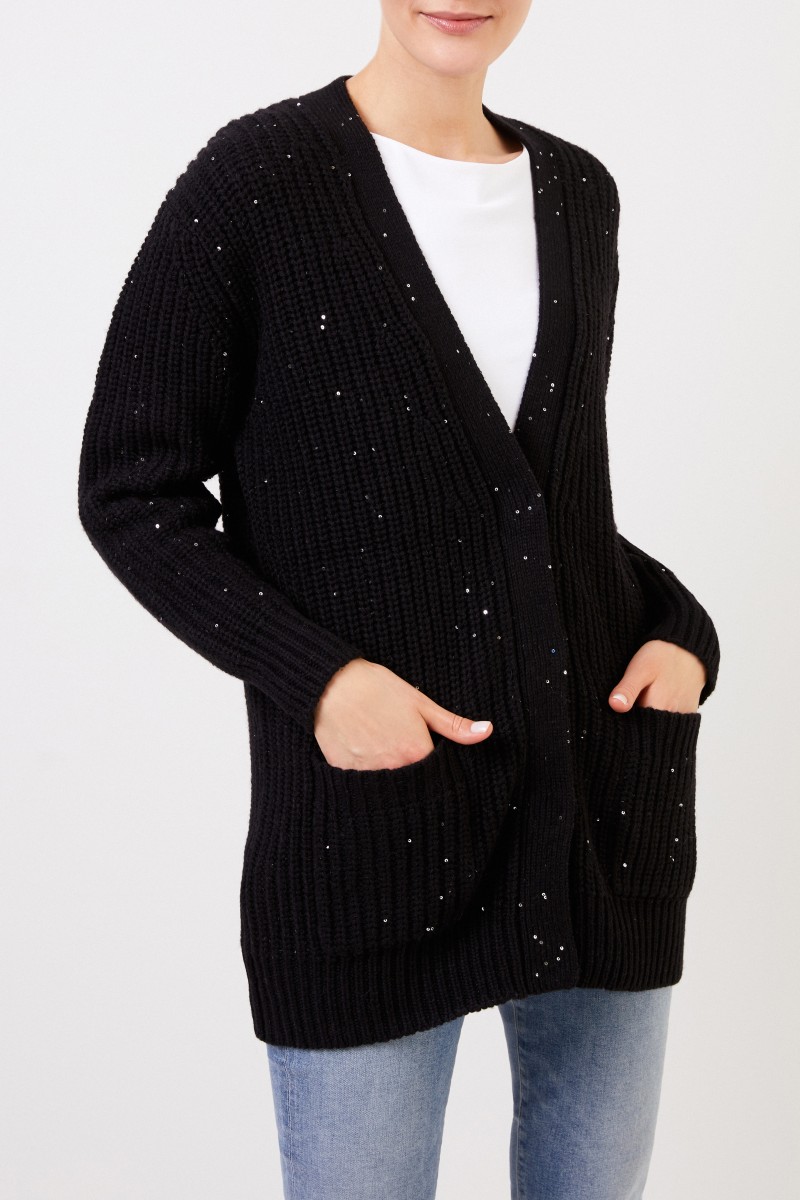 Woll-Alpaka Cardigan mit Paillettenverzierung Schwarz