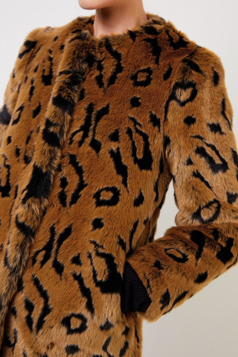 Steffen Schraut Kunstfell-Mantel mit Animalprint Braun/Schwarz