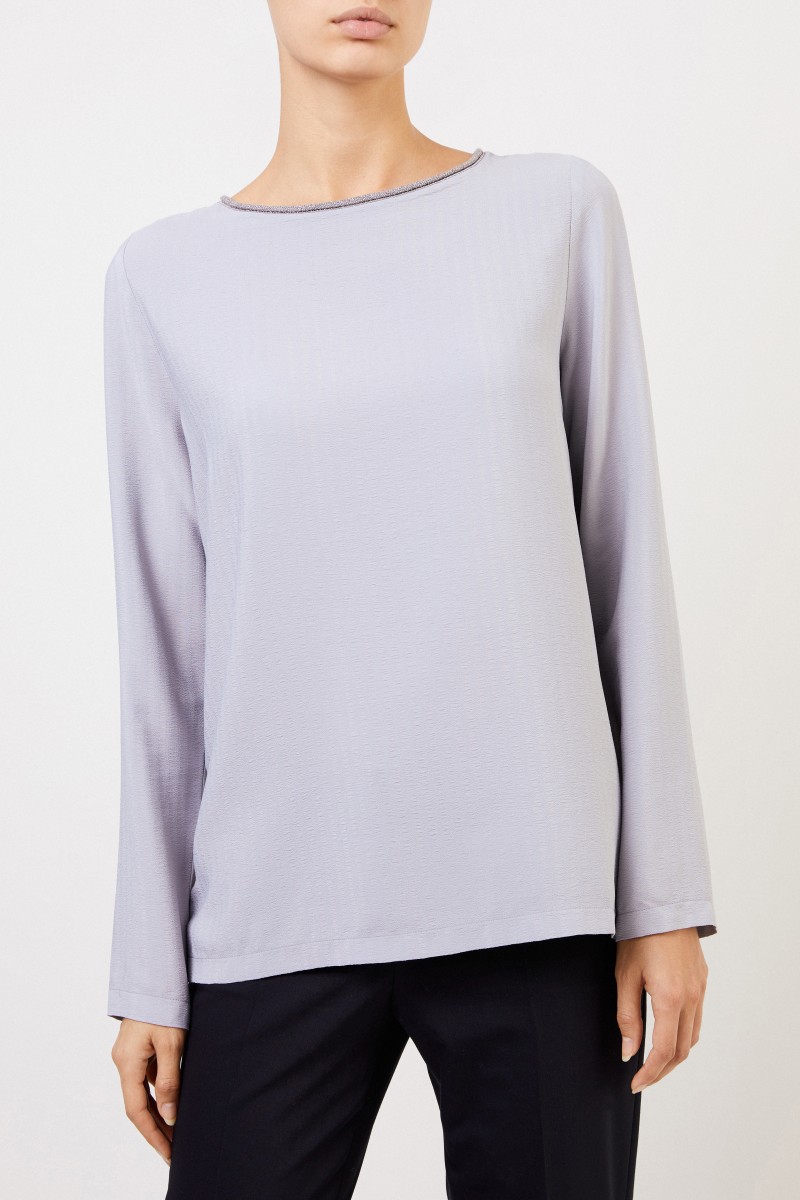 Bluse mit Perlenverzierung Hellblau