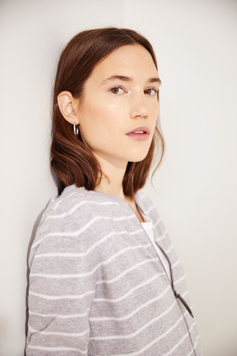 Gestreifter Cashmere-Cardigan Grau/Weiß