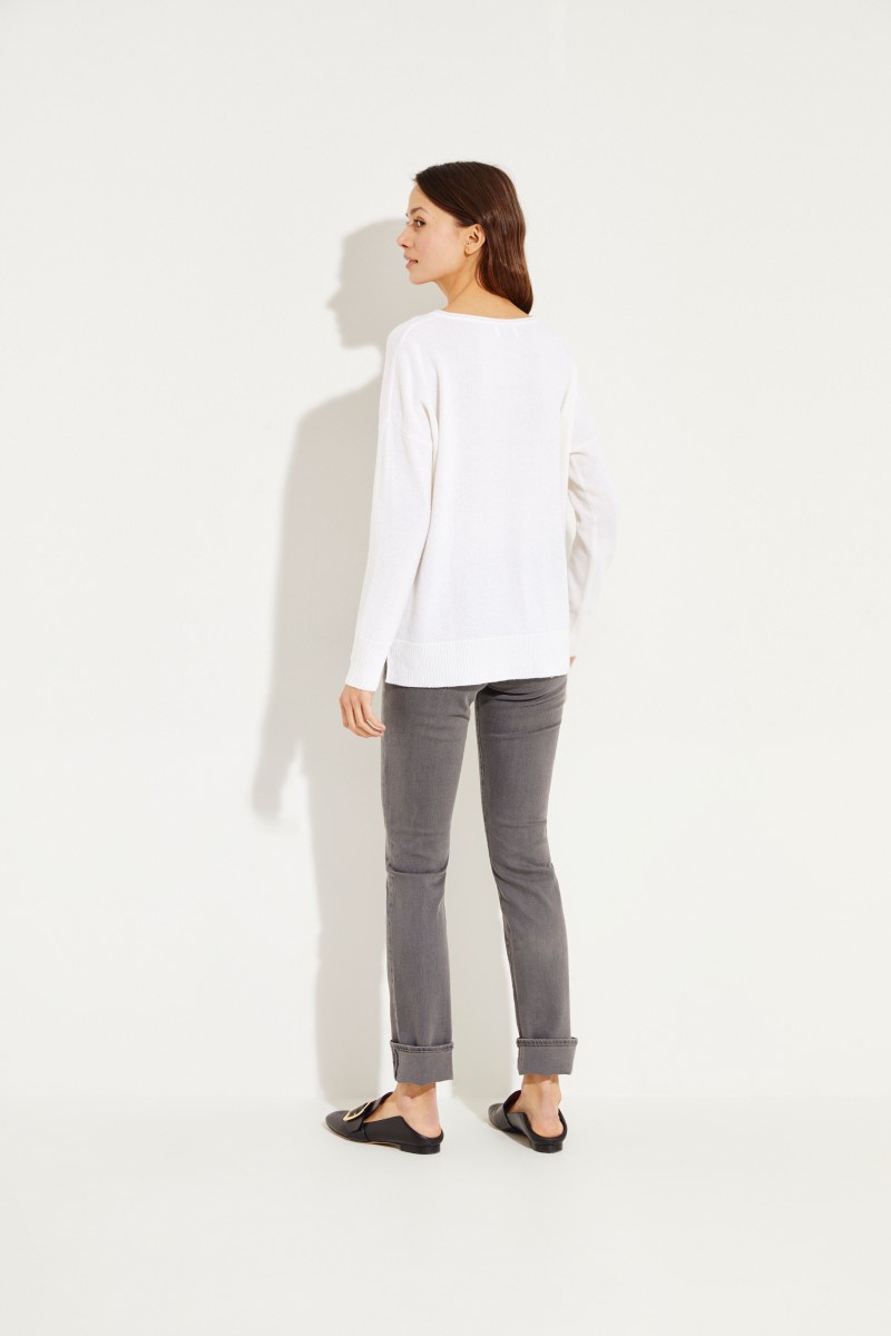 Cashmere-Pullover mit O-Neck Crèmeweiß