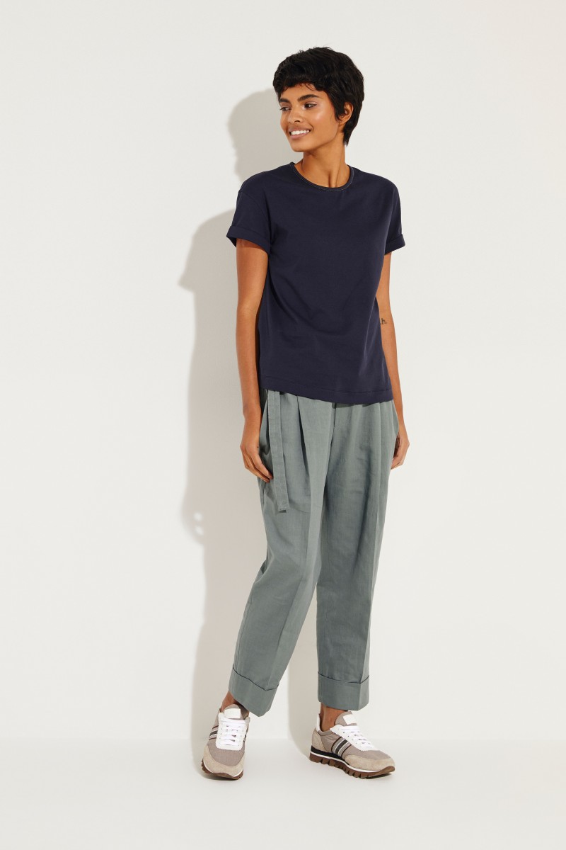 T-Shirt mit Perlenverzierung Marineblau