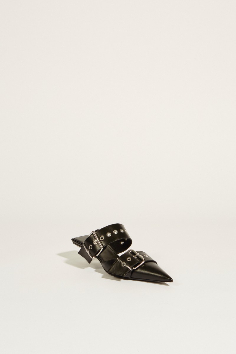 Leder-Mule mit Schnallen Schwarz