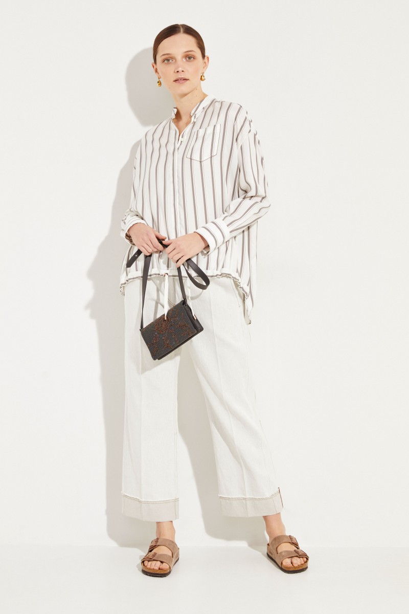 Baumwoll-Leinen-Hose mit Struktur Beige